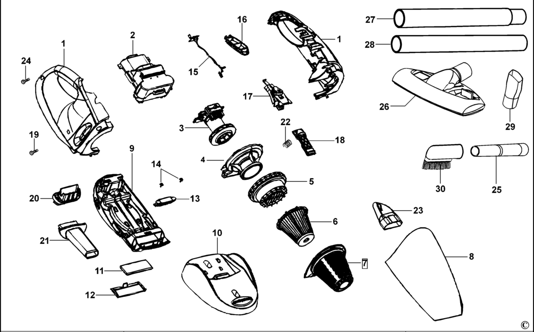 Black & Decker FCV9605K Type 1 Dustbuster Spare Parts