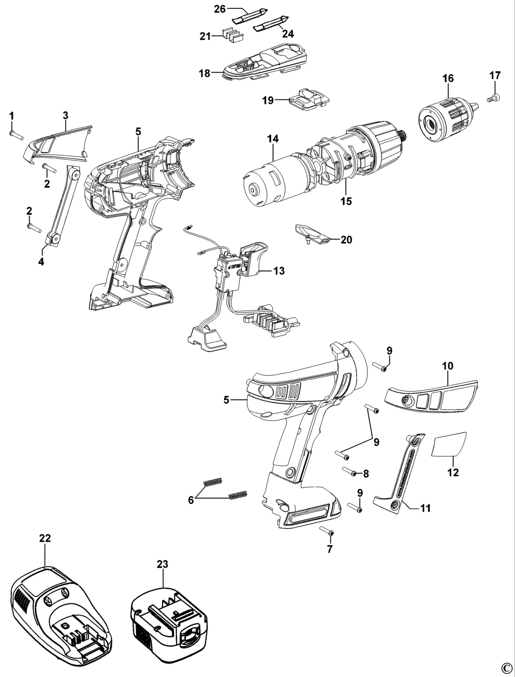 Black & Decker HP146F3 Type 1 Cordless Drill Spare Parts