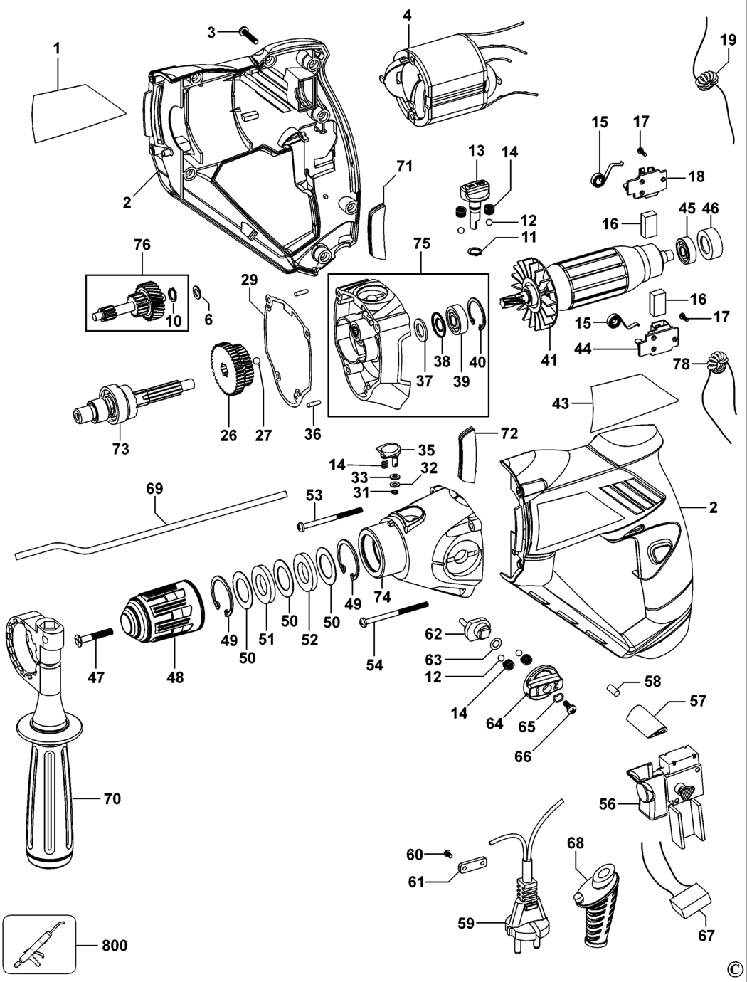 Black & Decker KR110 Type 1 - 2 Hammer Drill Spare Parts