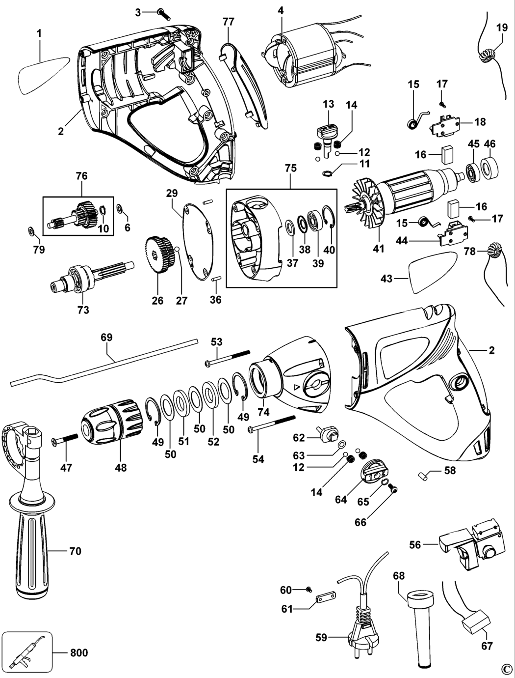 Black & Decker KR999CK Type 1 Hammer Drill Spare Parts