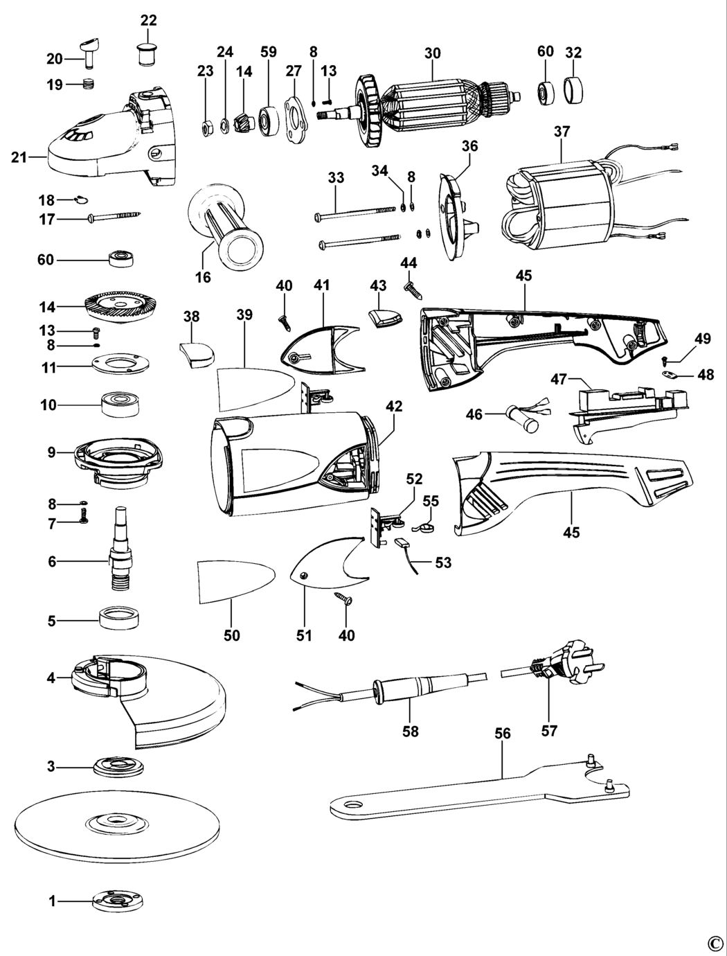 Black & Decker KG2300 Type 1 Angle Grinder Spare Parts