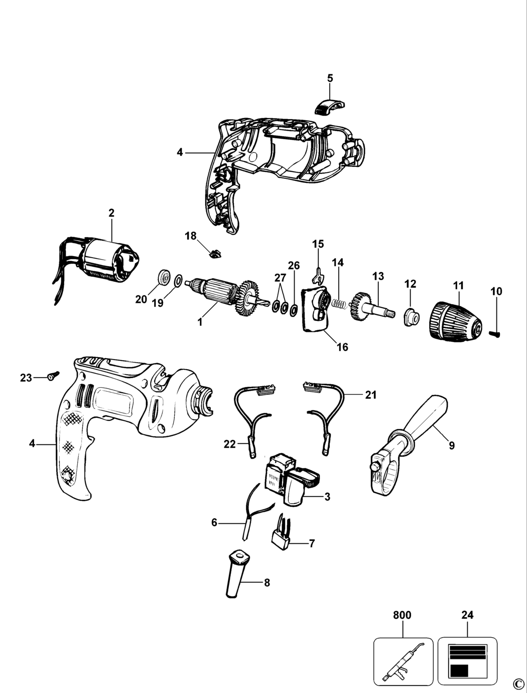 Black & Decker KR480 Type 1 Hammer Drill Spare Parts