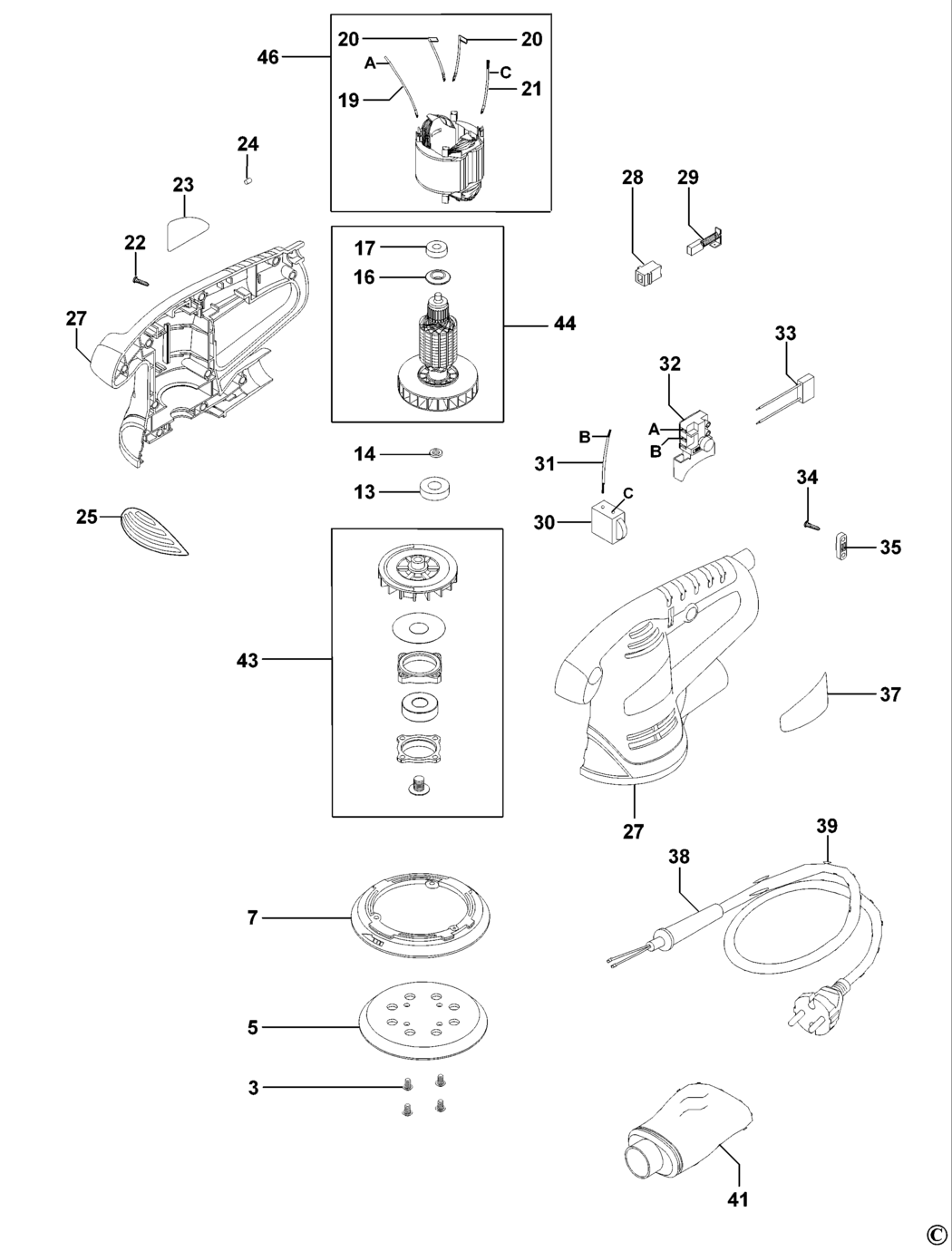 Black & Decker KA191EK Type 3 Random Orbit Sander Spare Parts