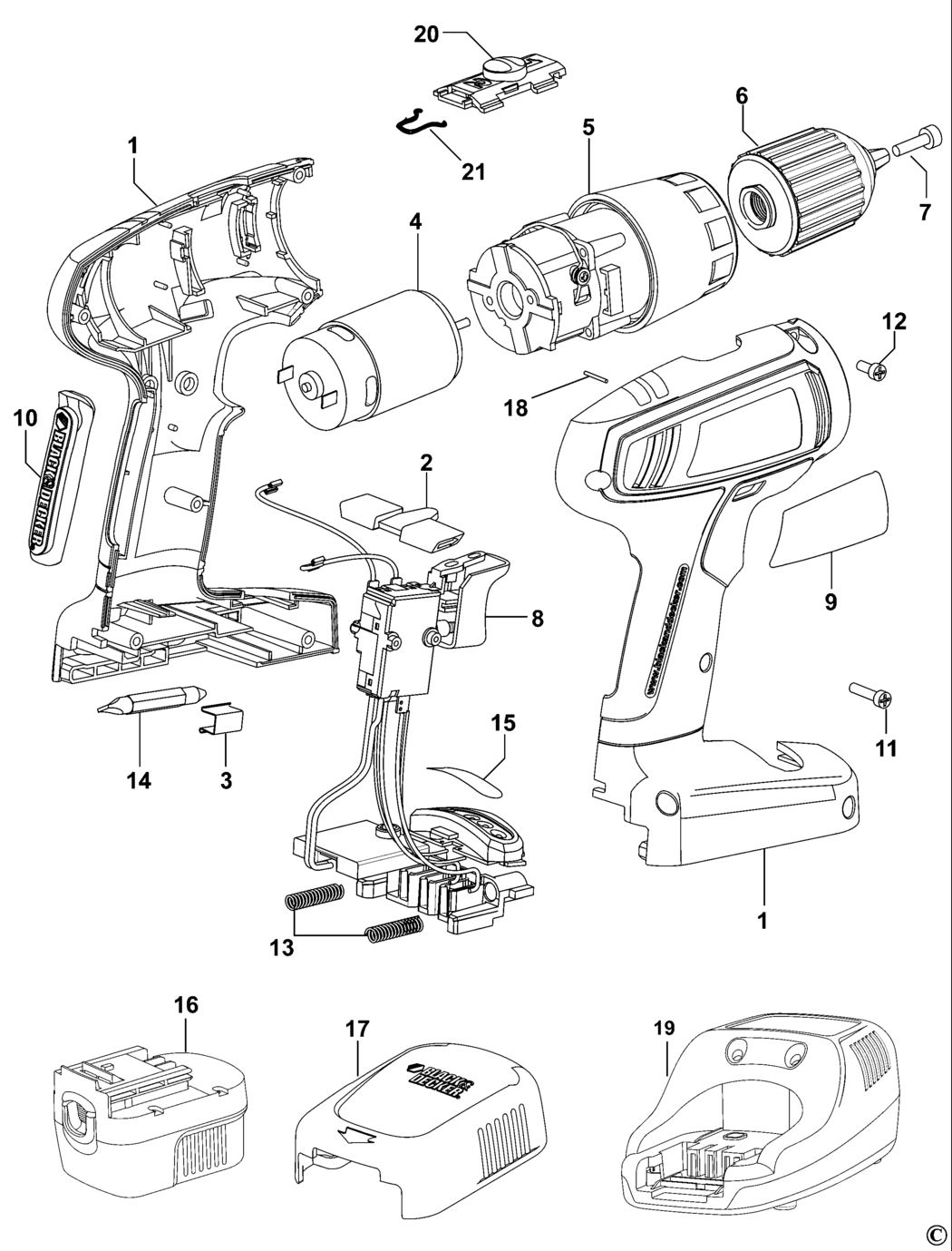 Black Decker CP1421K Type 1 Cordless Drill Spare Parts Miles