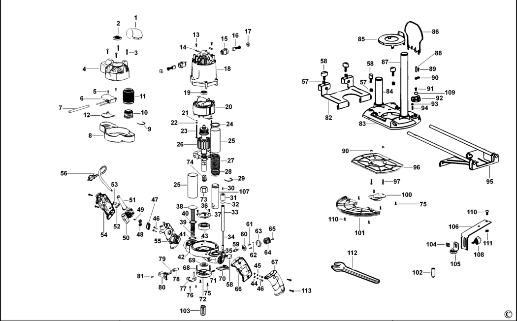 Black & Decker XTW1500E Type 1 Router Spare Parts