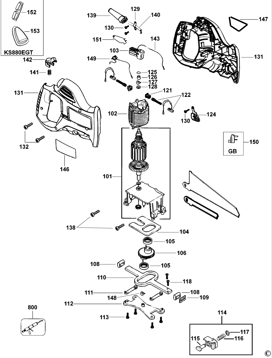 Black & Decker KS880EGT Type 1 Cut Saw Spare Parts