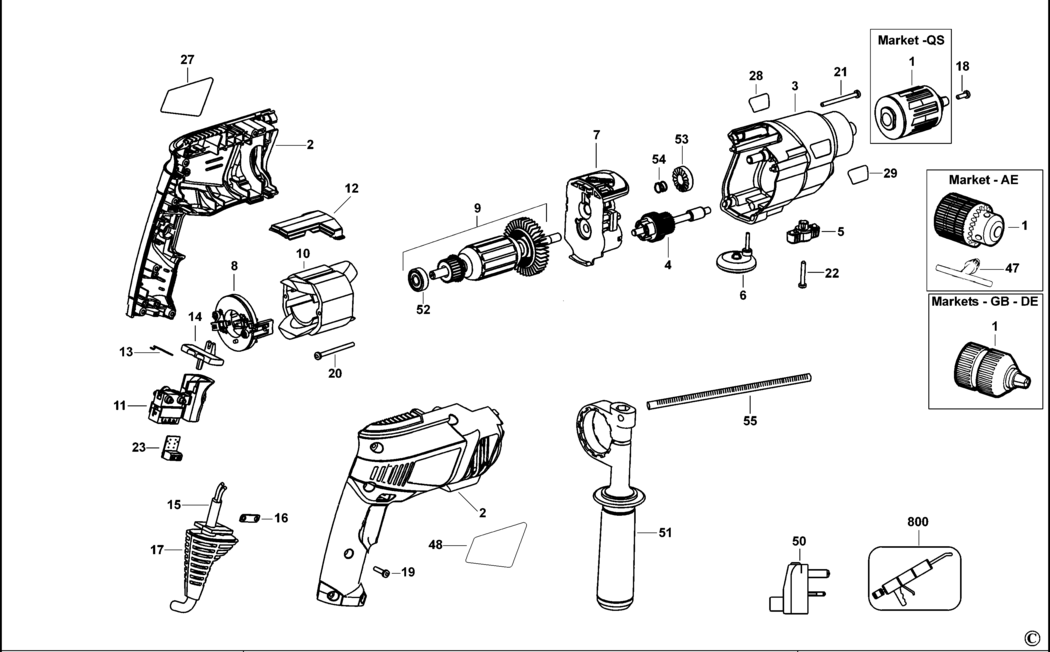 Black & Decker XTD91K Type 1 Hammer Drill Spare Parts