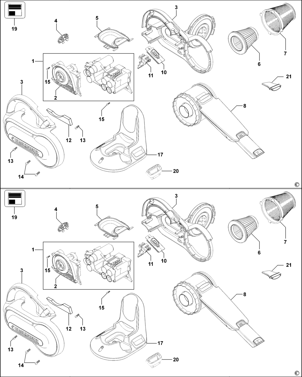 Black & Decker PV1205 Type H1 Dustbuster Spare Parts