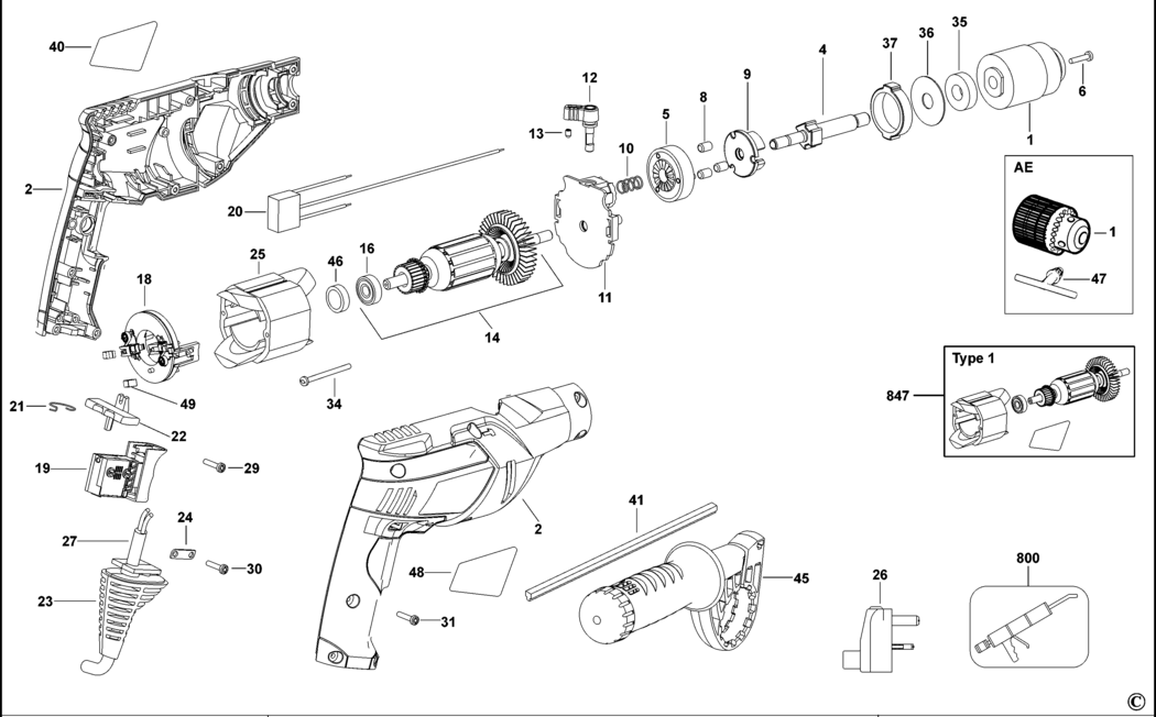 Black & Decker KR603 Type 1 Hammer Drill Spare Parts