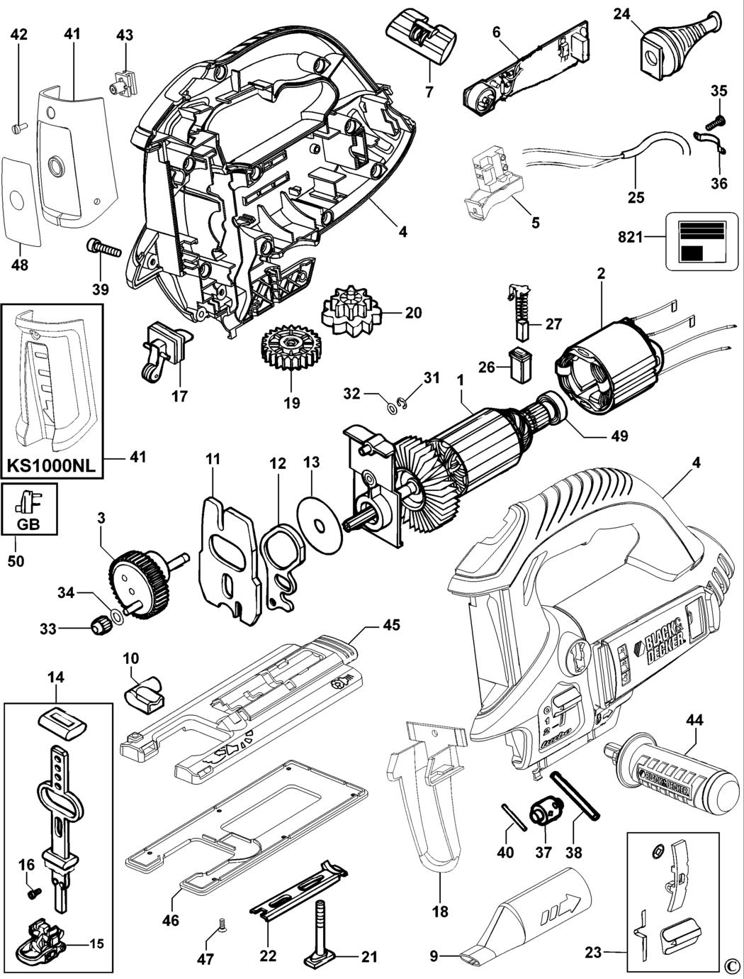 Black & Decker KS1000E Type 1 Jigsaw Spare Parts