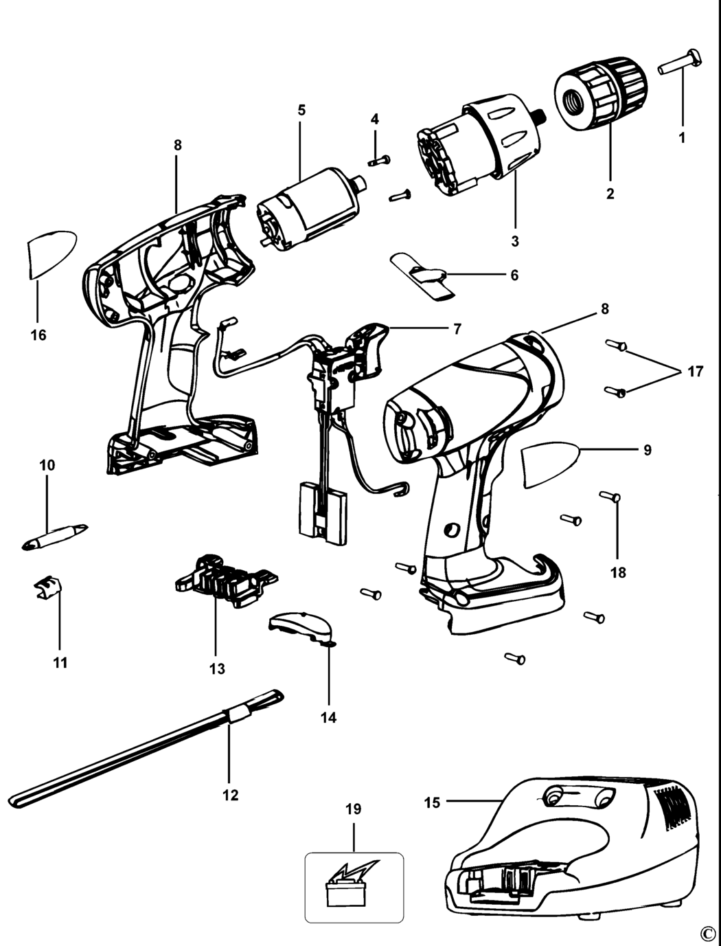 Black & Decker SX2000 Type 1 Cordless Drill Spare Parts