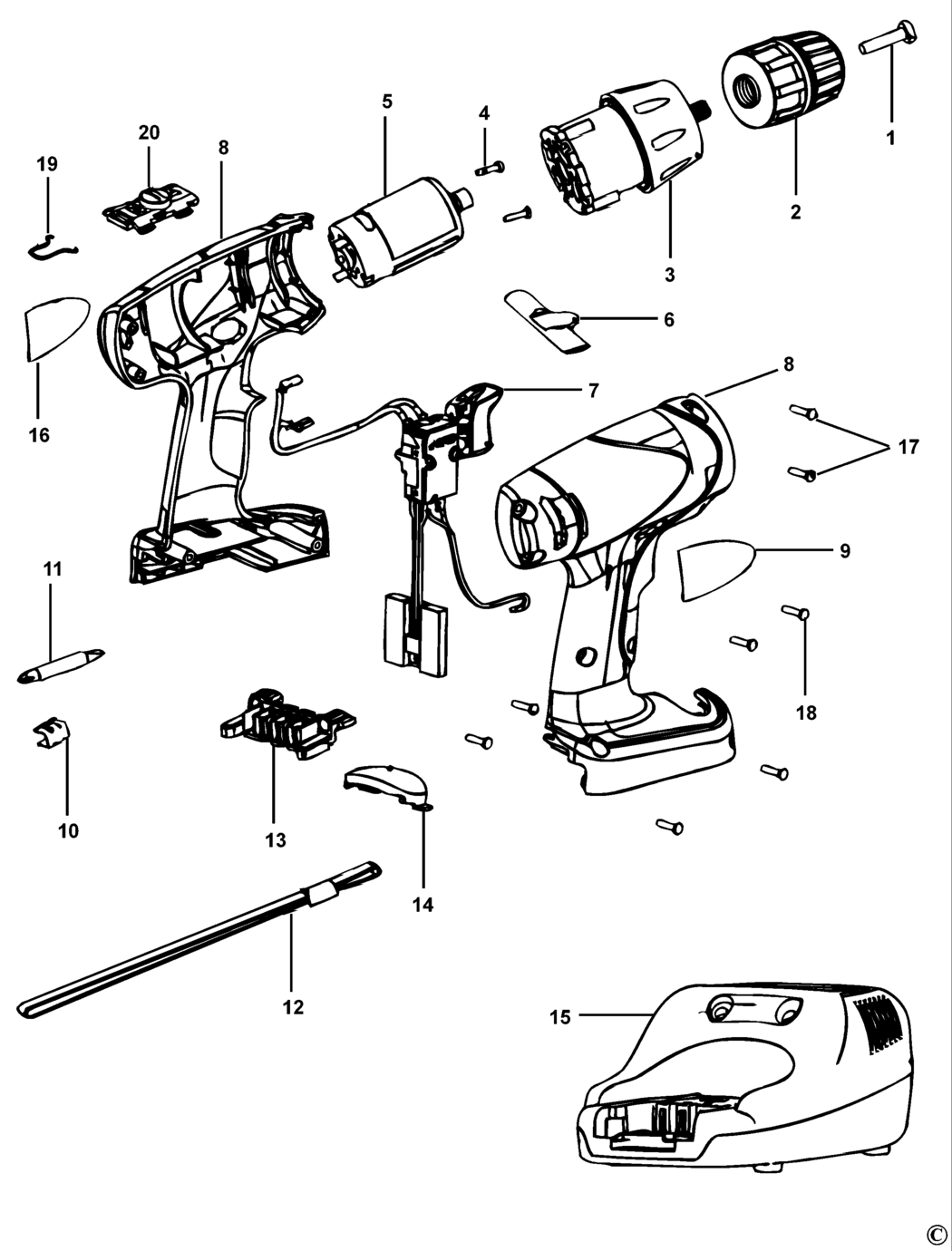 Black & Decker PX3000 Type 1 C'less Drill/driver Spare Parts