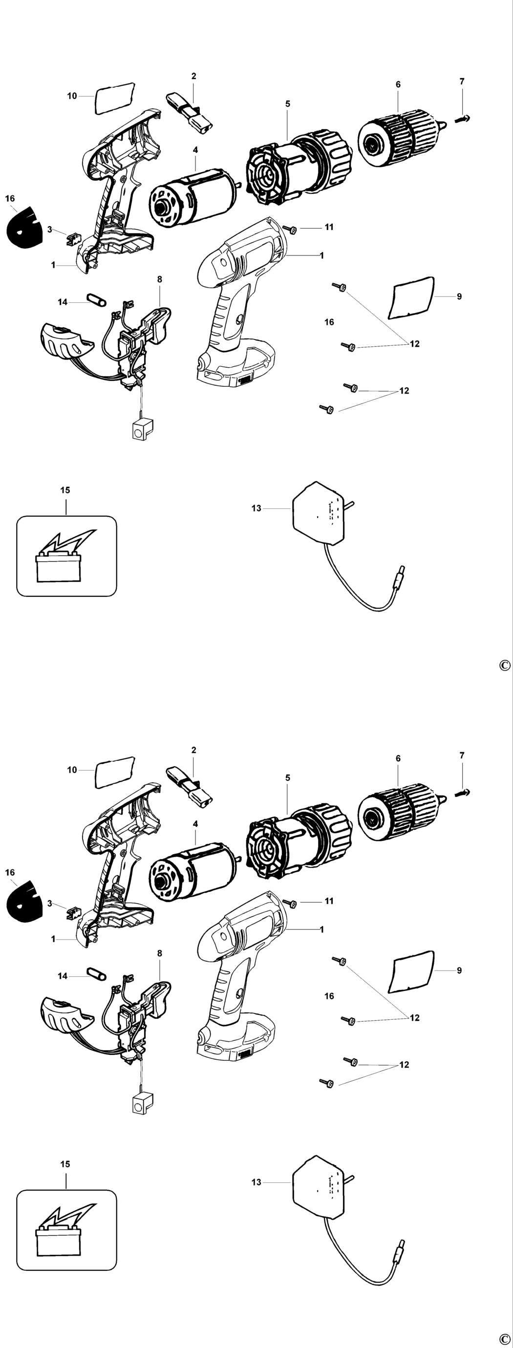 Black & Decker CD1202GK Type 1 Cordless Drill Spare Parts