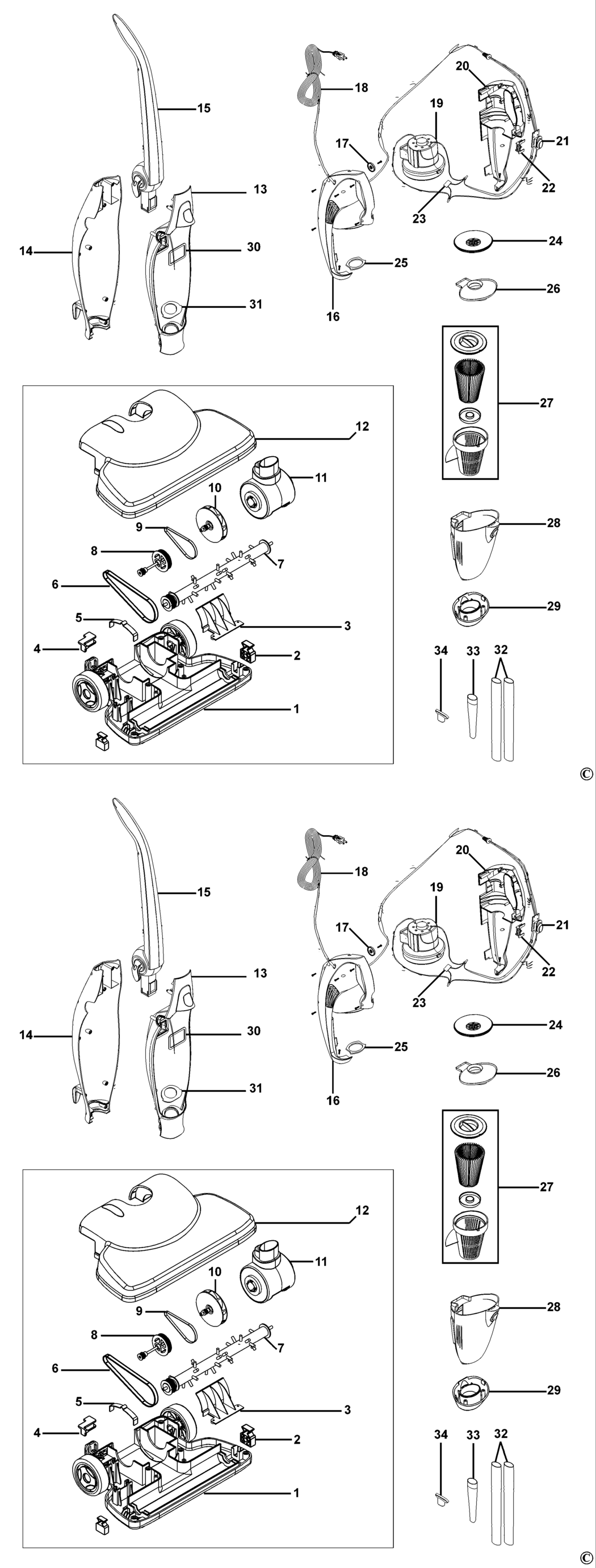 Black & Decker FV2000 Type 1 Floor Vac Spare Parts