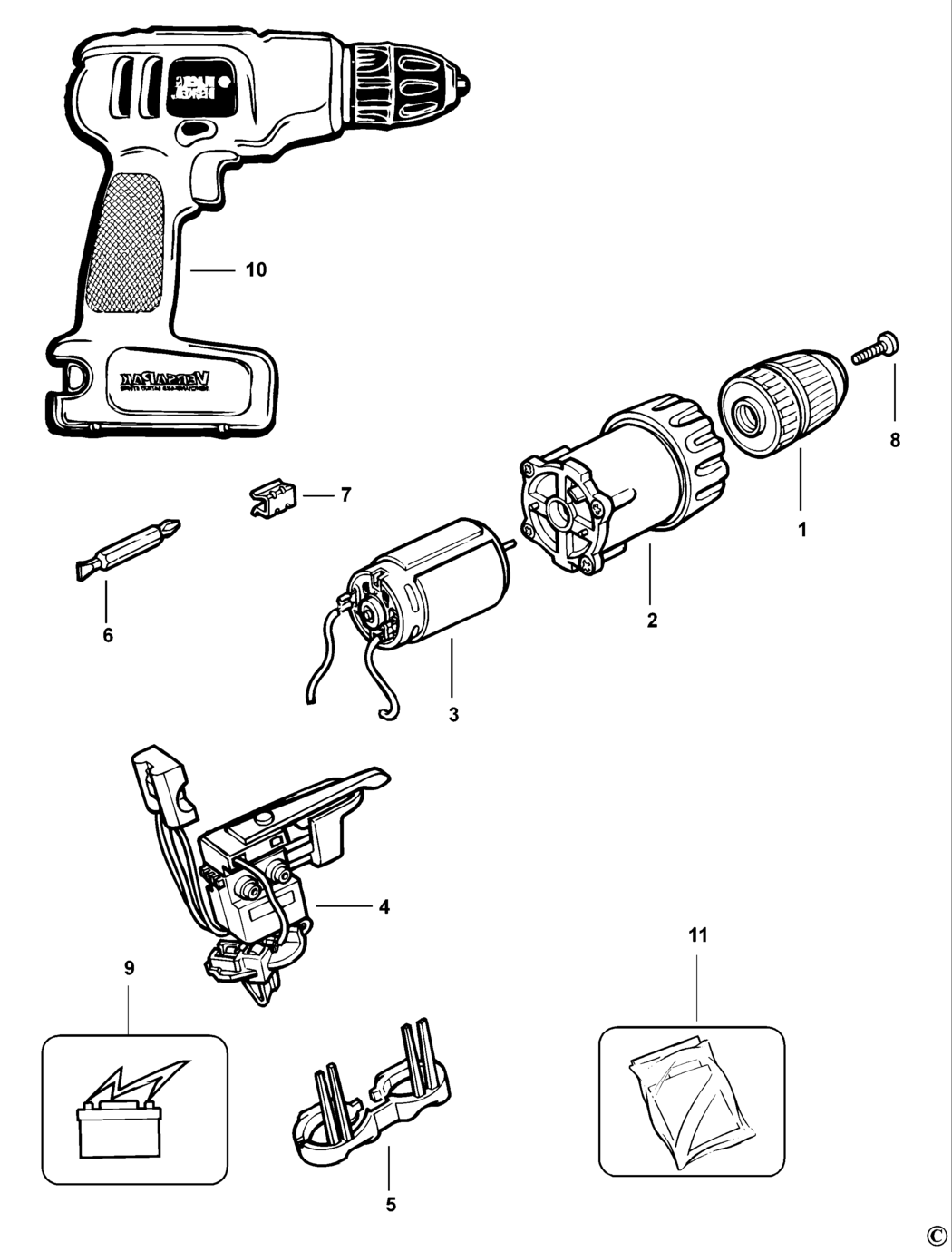 Black & Decker VP7250 Type 1 Cordless Drill Spare Parts