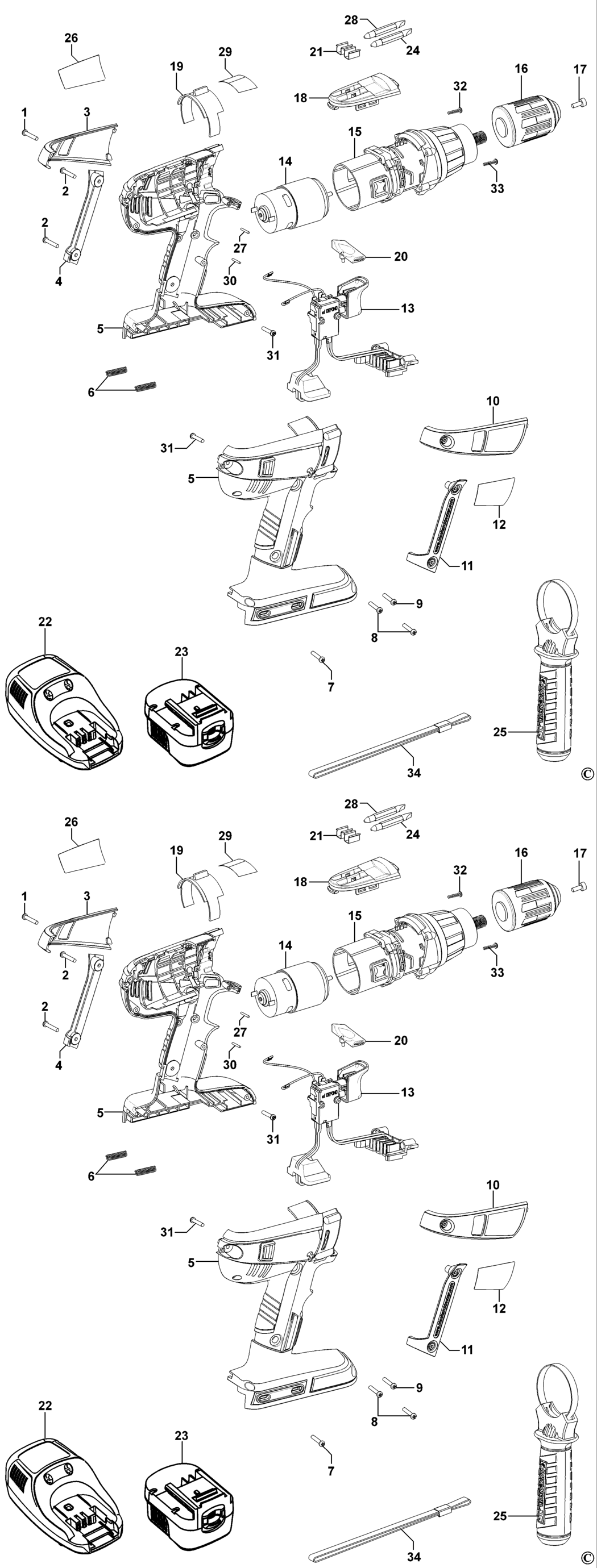 Black & Decker HPS1440 Type 1 Cordless Drill Spare Parts