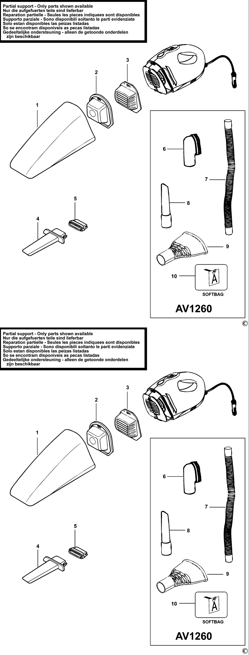 Black & Decker AV1200 Type 1 Car Vac Spare Parts