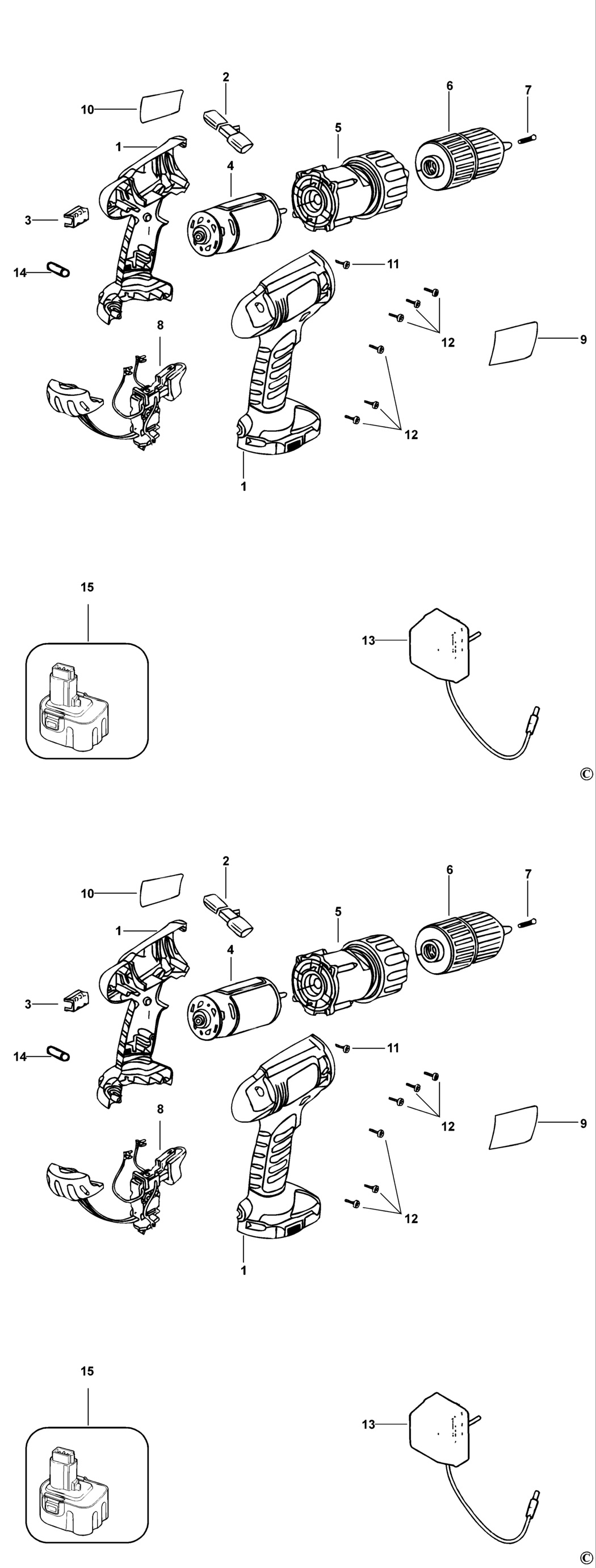 Black & Decker CD1402K2 Type 1 C'less Drill/driver Spare Parts