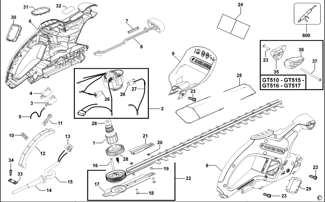 Black & Decker GT480 Type 1 Hedgetrimmer Spare Parts