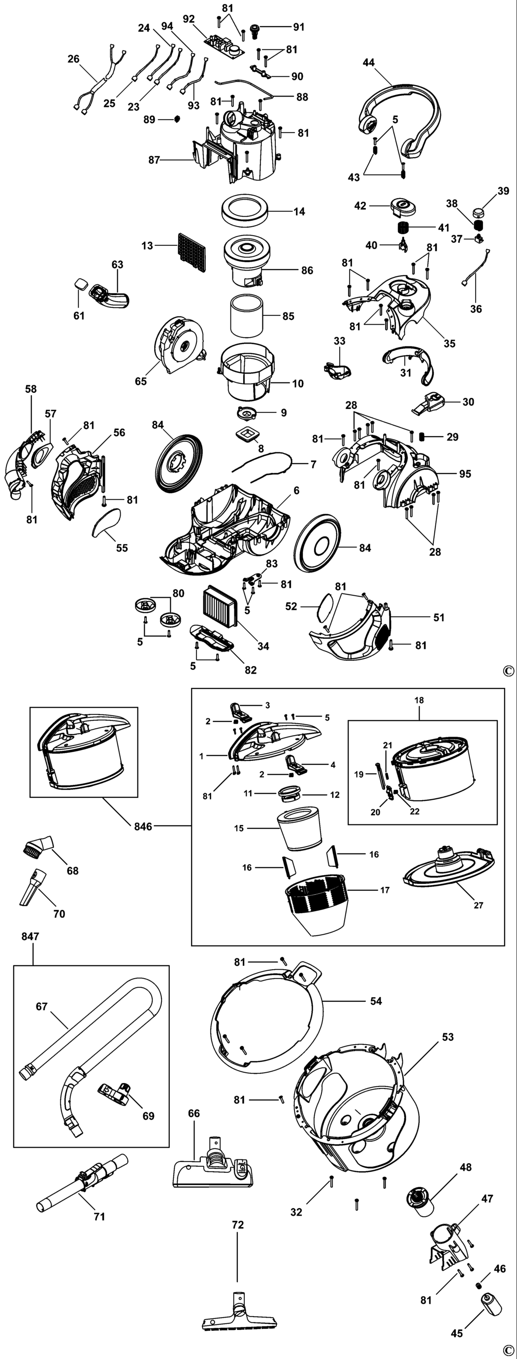 Black & Decker VN2010 Type 1 Vacuum Cleaner Spare Parts