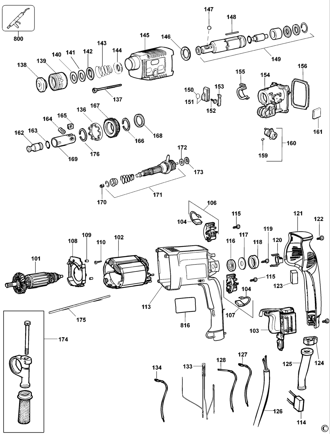 Black & Decker P8000 Type 3 Rotary Hammer Spare Parts