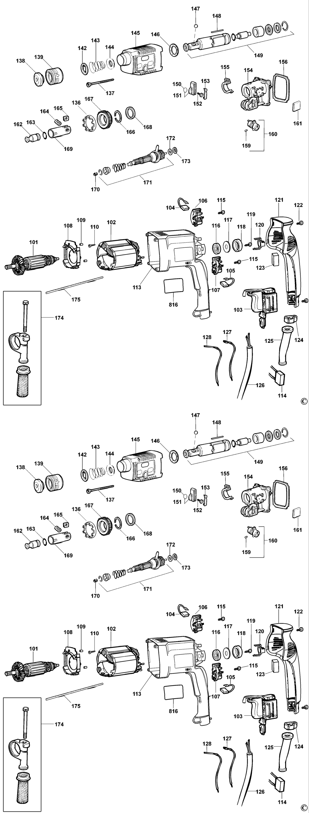 Black & Decker P8000 Type 4 Rotary Hammer Spare Parts