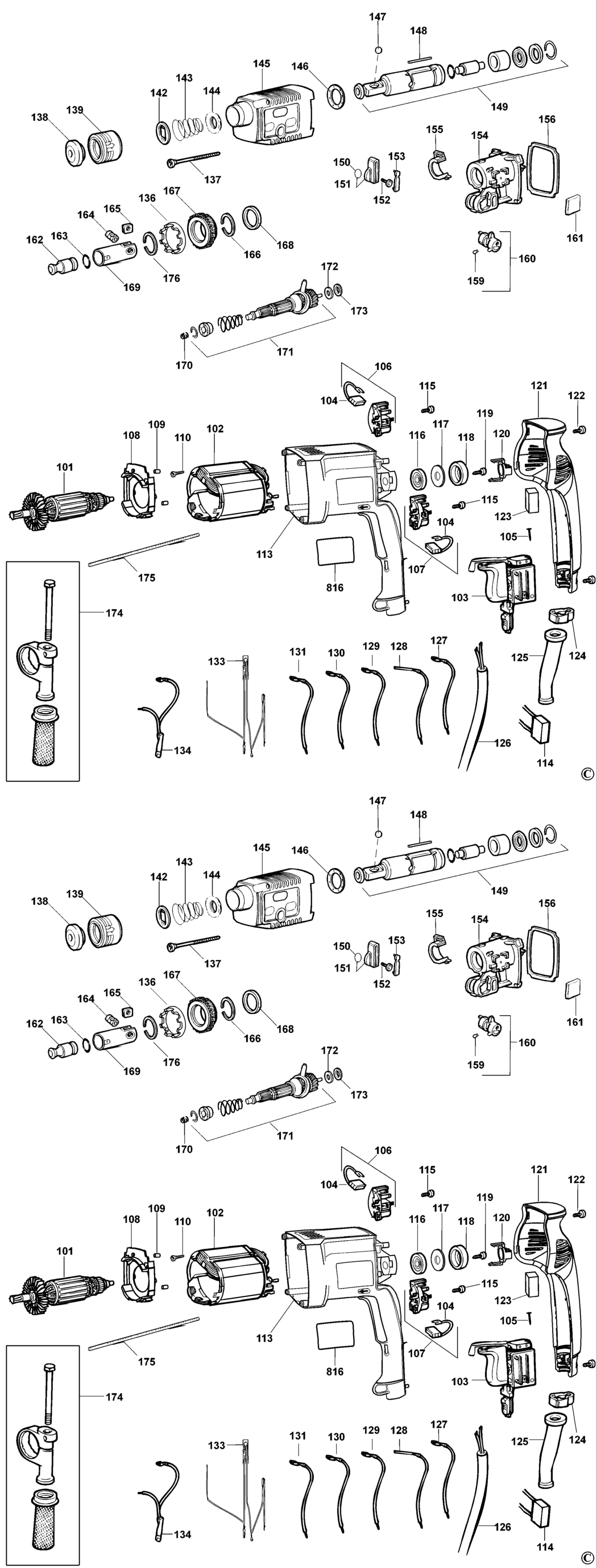 Black & Decker P8020 Type 4 Rotary Hammer Spare Parts