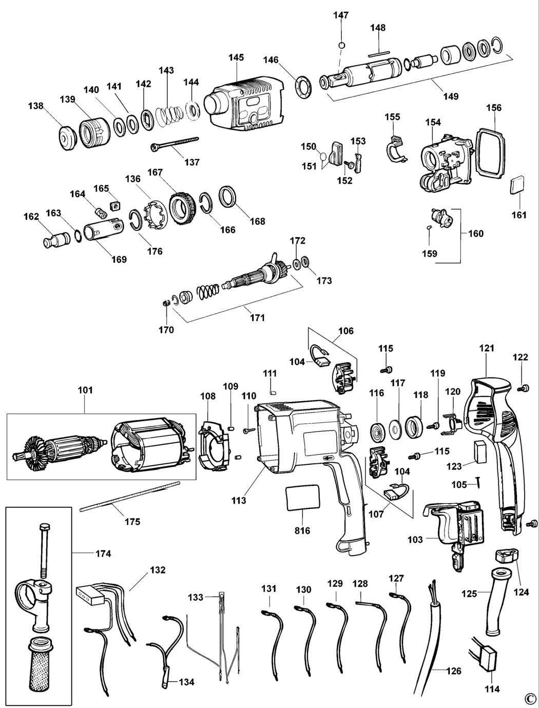 Black & Decker P8020 Type 3 - AS Rotary Hammer Spare Parts