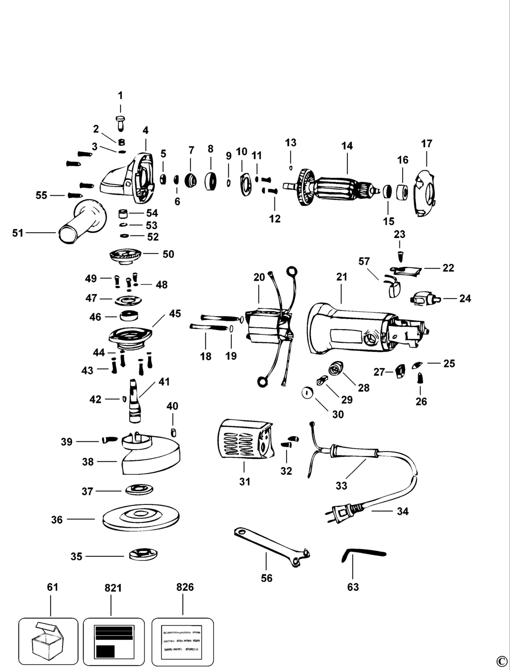 Black & Decker KG100-----E Type 1 Angle Grinder Spare Parts