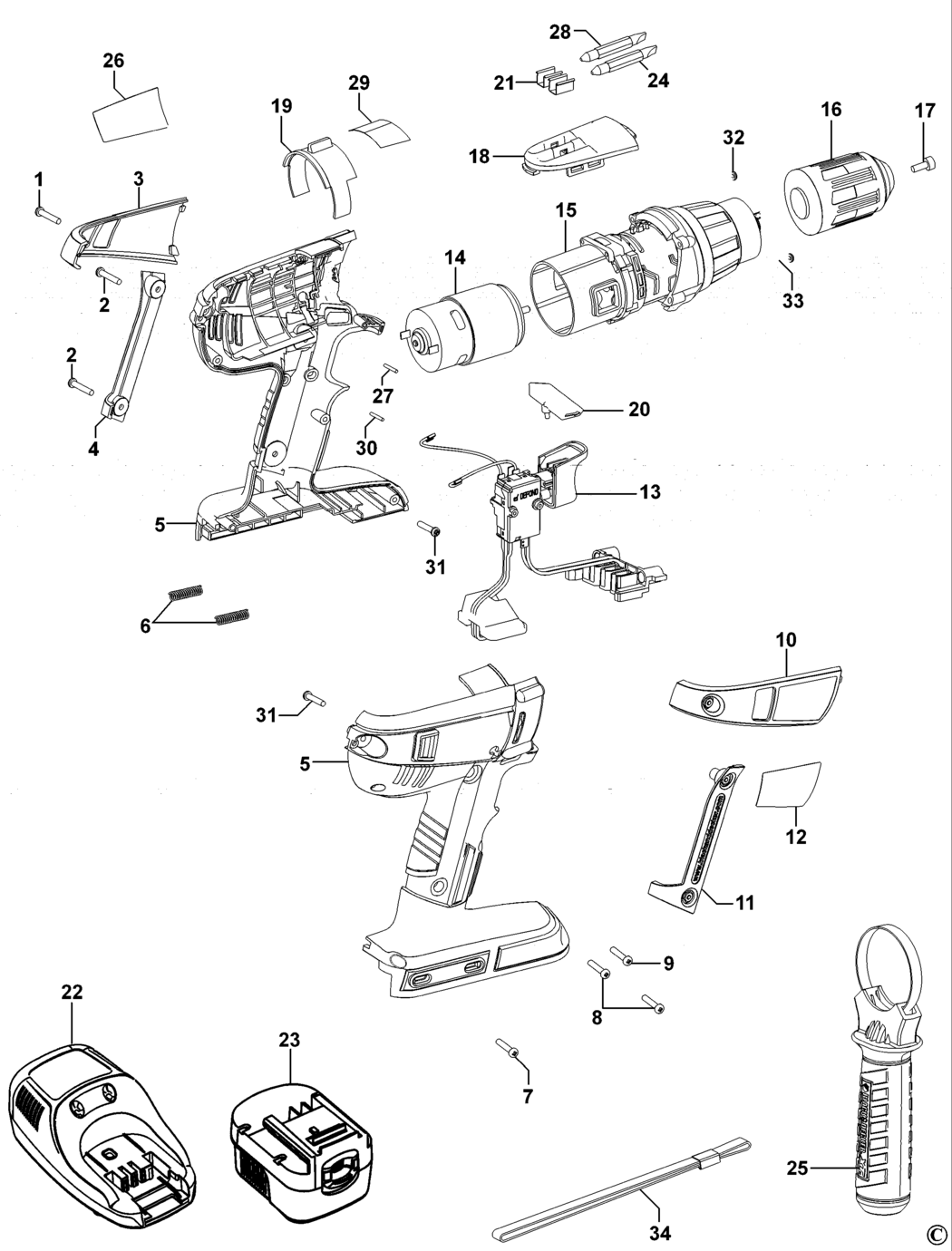 Black & Decker FS188F4 Type 1 Cordless Drill Spare Parts