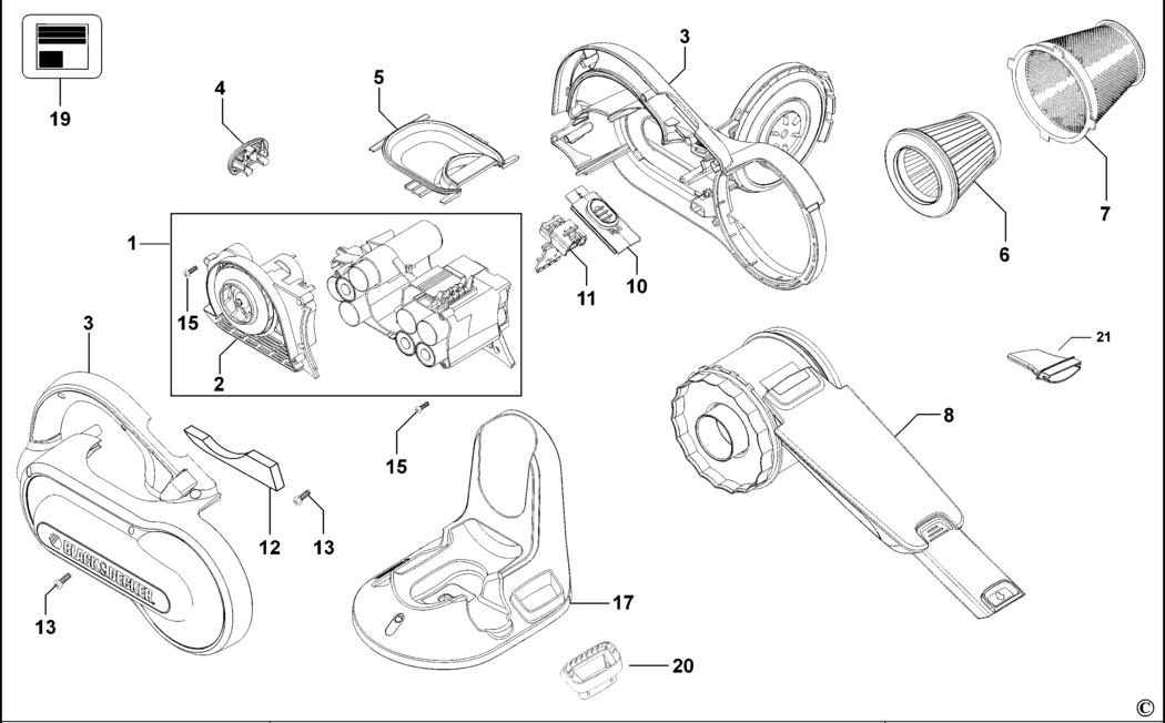 Black & Decker PHV1800C-XE Type 1 Dustbuster Spare Parts