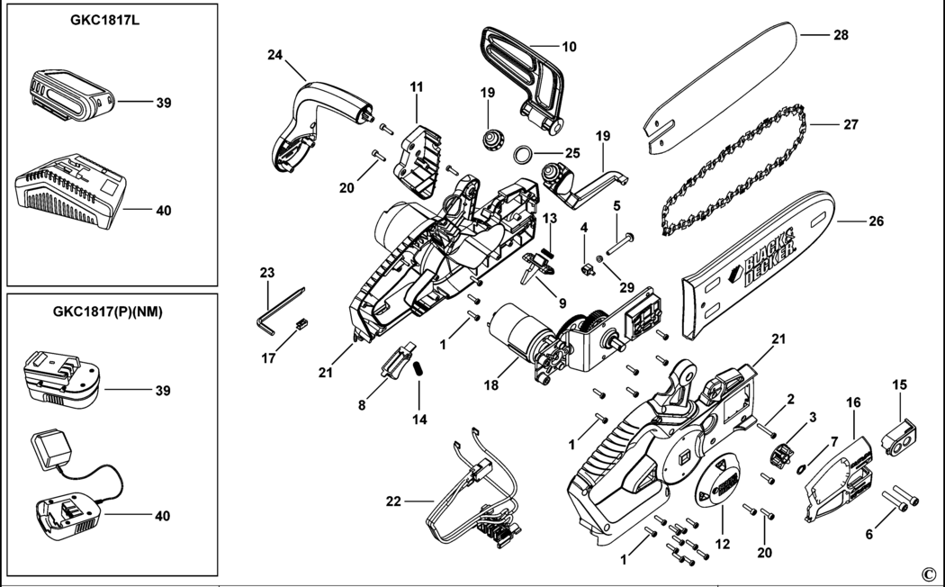 Black & Decker GKC1817 Type H1 Chainsaw Spare Parts