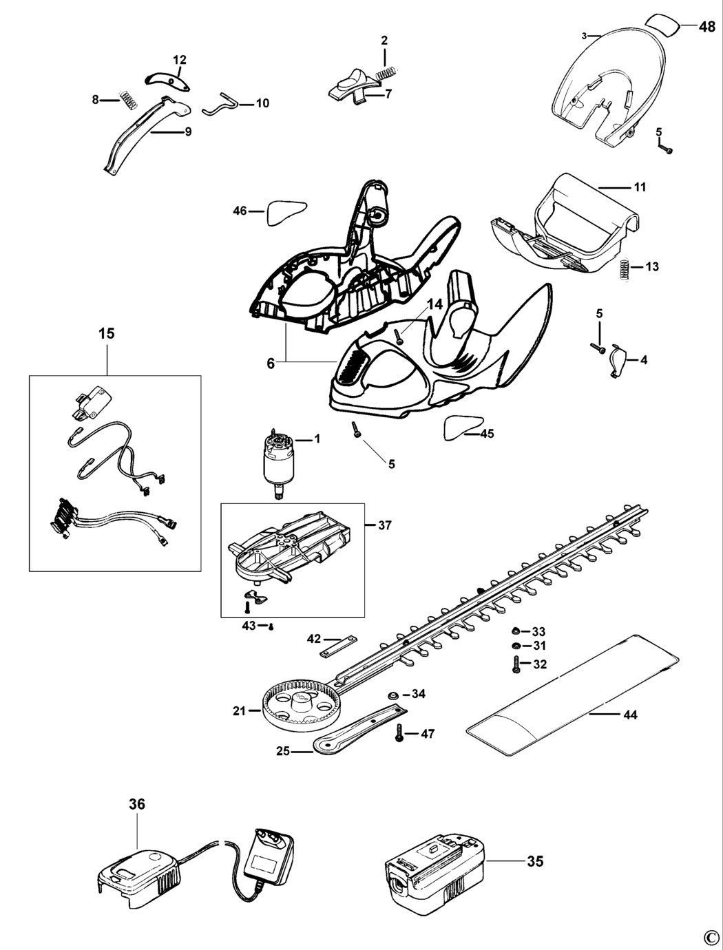 Black & Decker BHT518 Type 1 C'less Hedgetrimmer Spare Parts