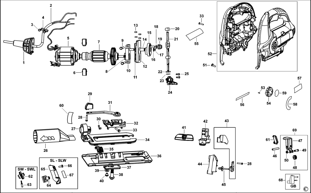 Black & Decker KS850S Type 1 Jigsaw Spare Parts