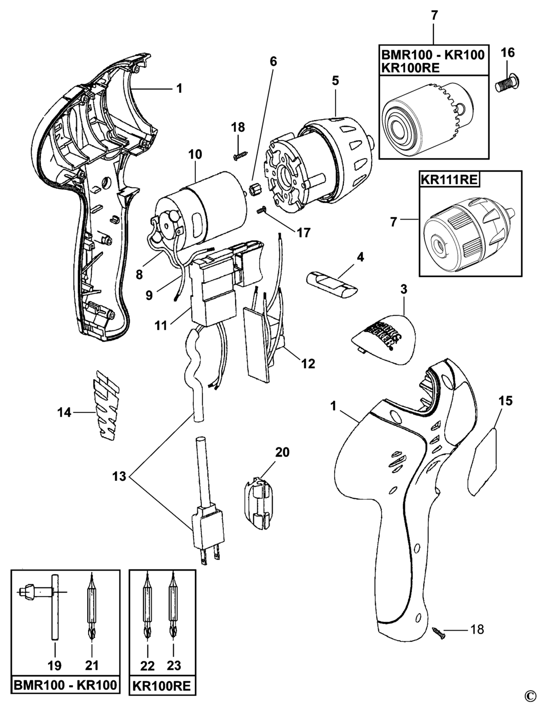 Black & Decker BMR100 Type 1 Drill Spare Parts