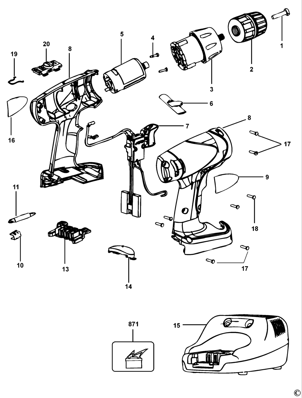 Black & Decker SX4520 Type 1 C'less Drill/driver Spare Parts