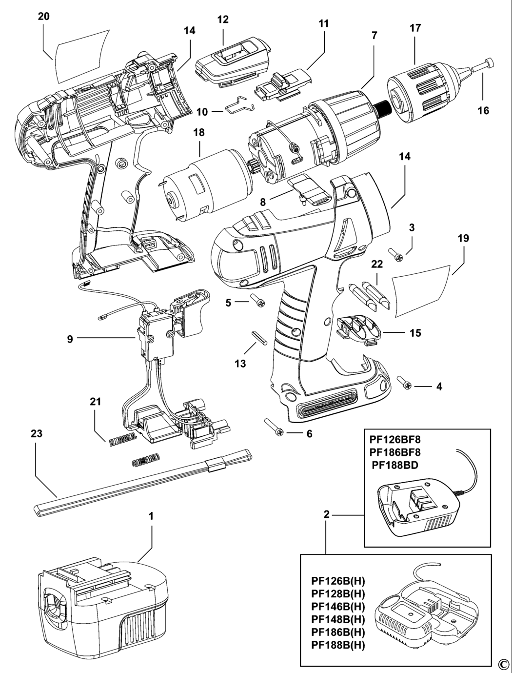 Black & Decker PF126 Type H1 Cordless Drill Spare Parts