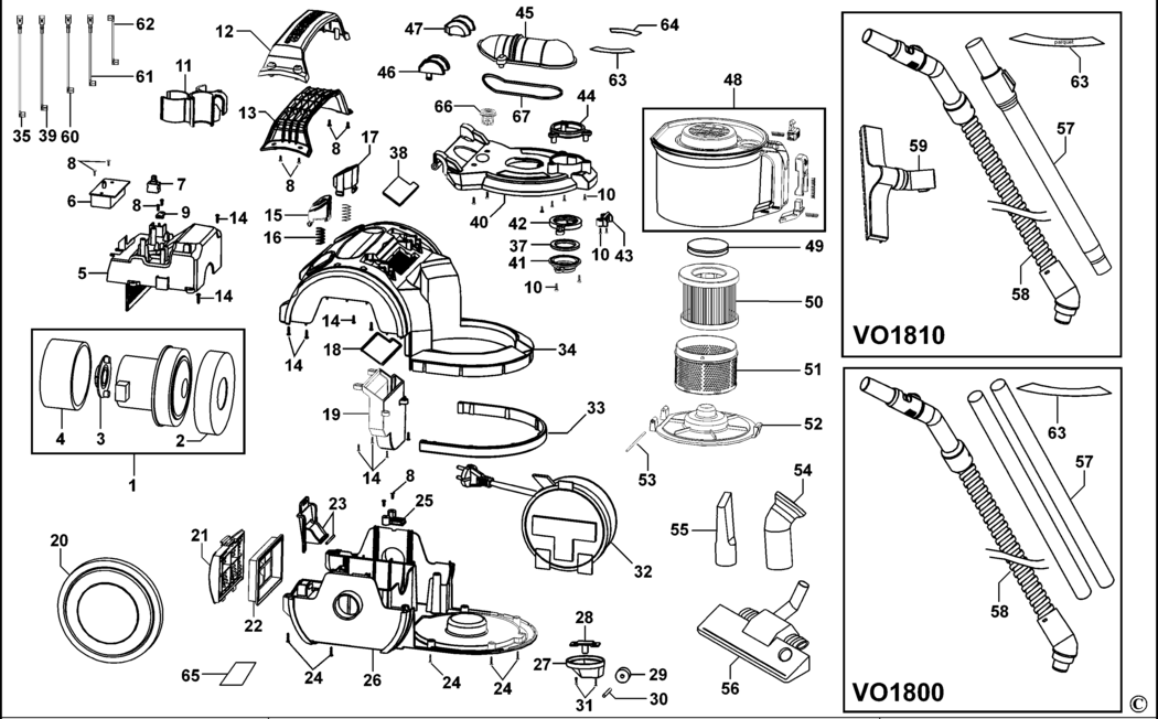 Black & Decker VO1800 Type 2 Vacuum Cleaner Spare Parts