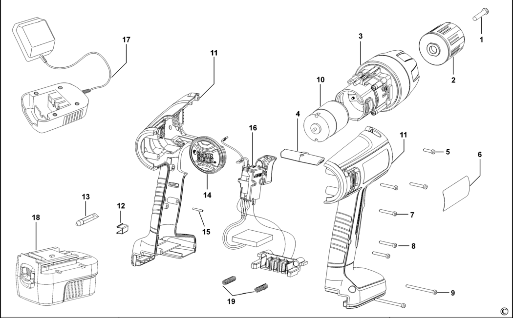 Black & Decker FS12PS Type 1 Cordless Drill Spare Parts