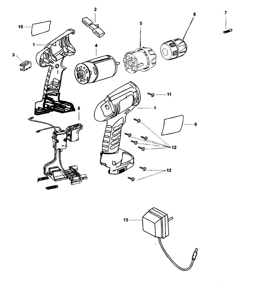 Black & Decker PS12HA Type 1 Cordless Drill Spare Parts
