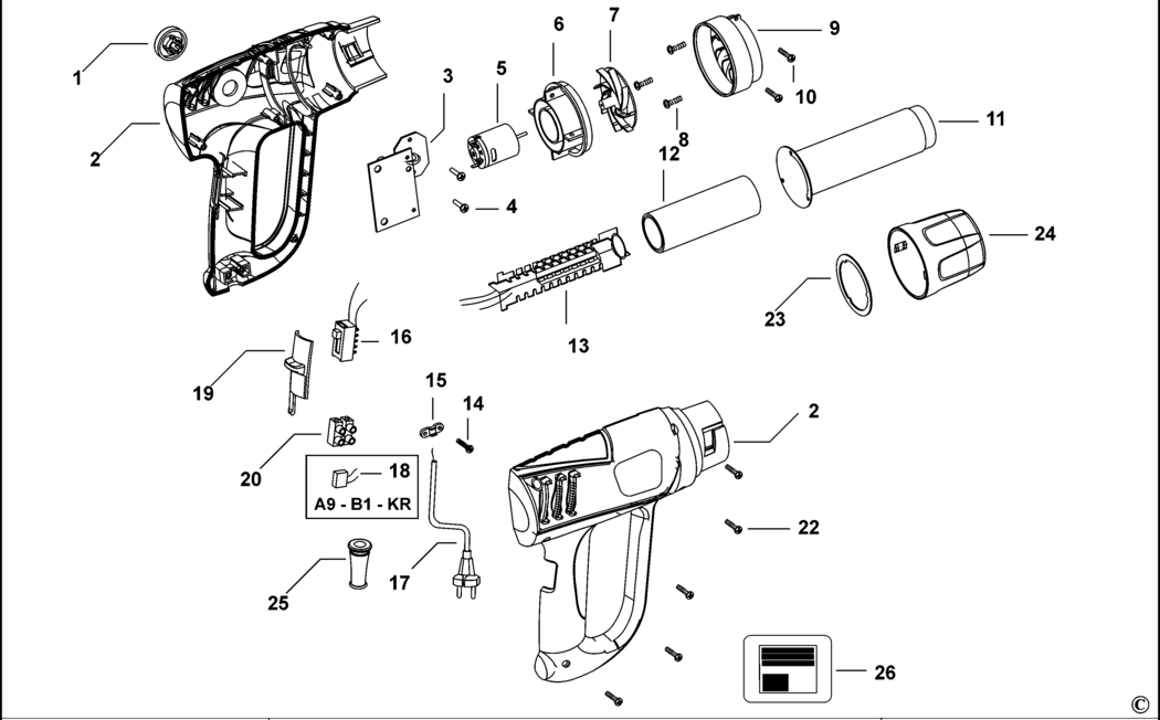 Black & Decker KTX2500 Type 1 Heatgun Spare Parts