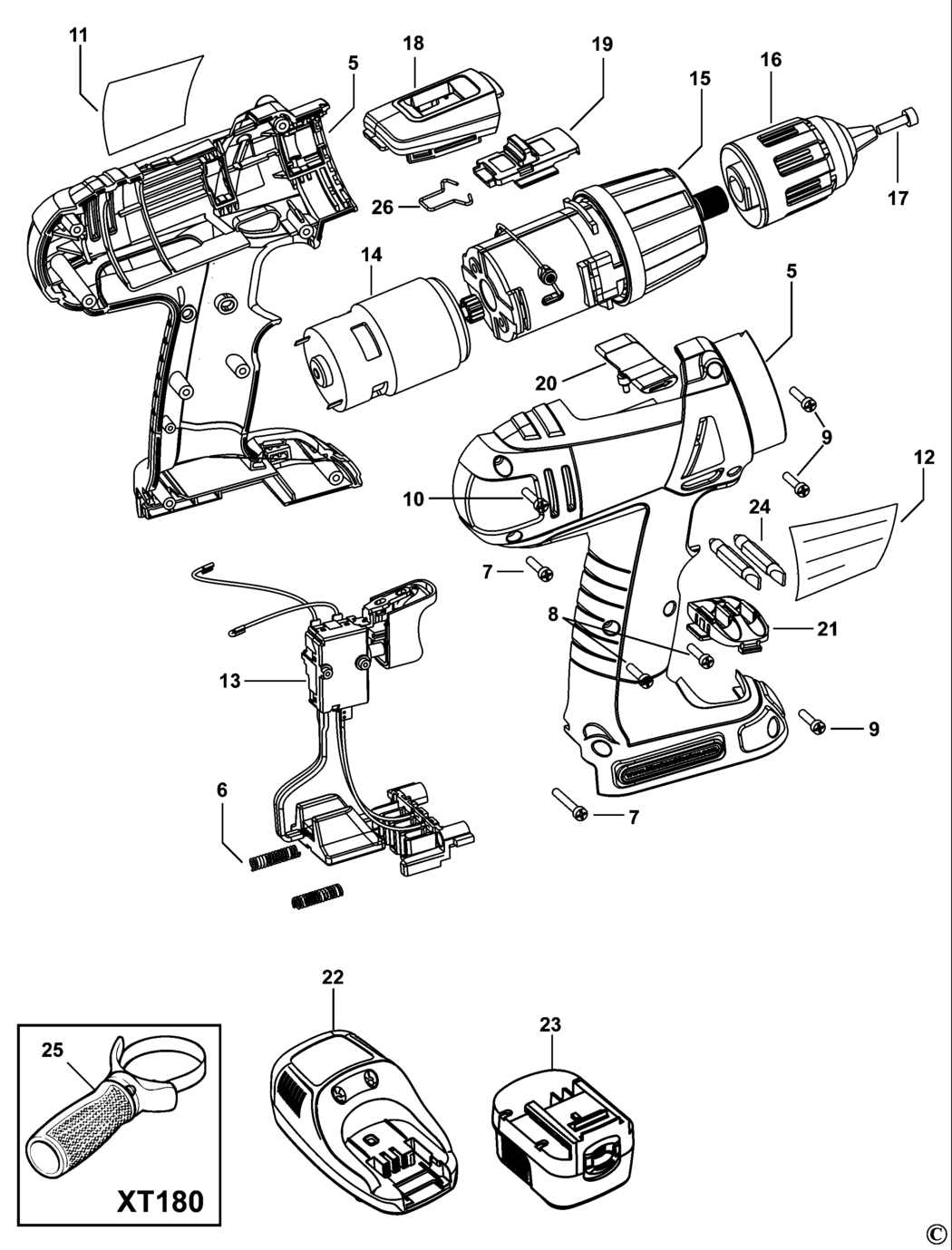 Black & Decker XT140 Type 1 Cordless Drill Spare Parts