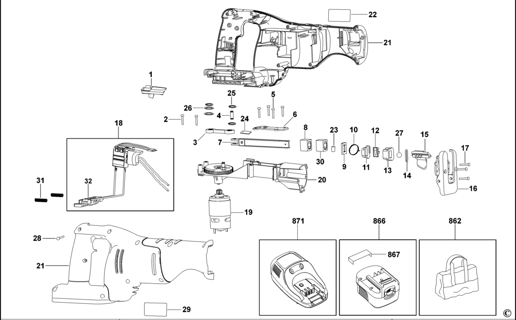 Black & Decker FS1800RS Type 1 Reciprocating Saw Spare Parts