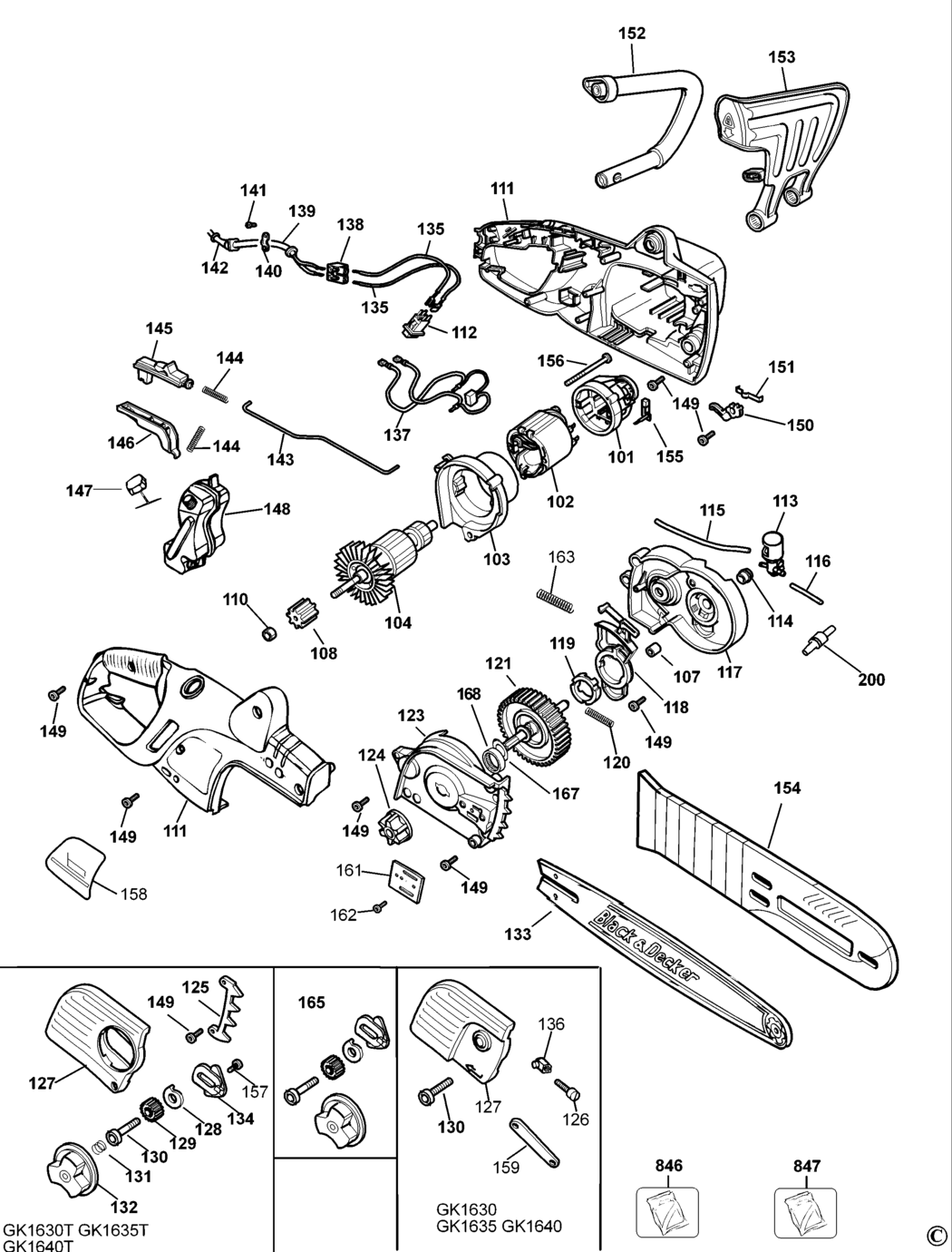 Black & Decker GK1640 Type 5 Chainsaw Spare Parts