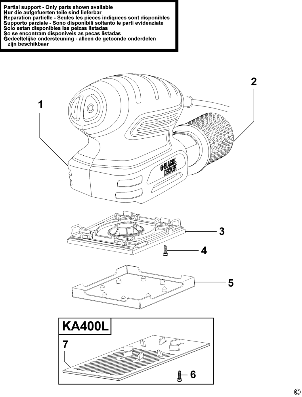 Black & Decker KA400 Type 1 Orbital Sander Spare Parts