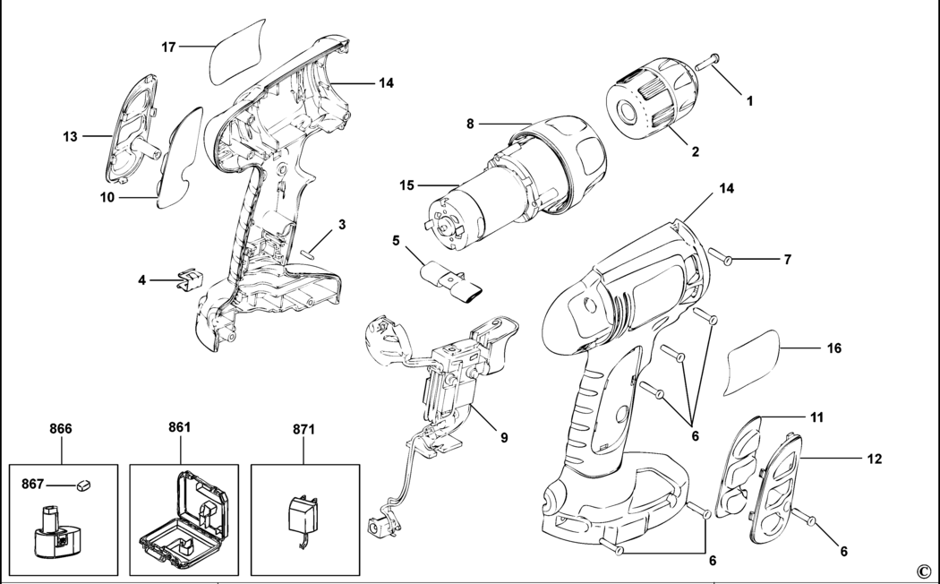 Black & Decker CD120GK Type 1 Cordless Drill Spare Parts