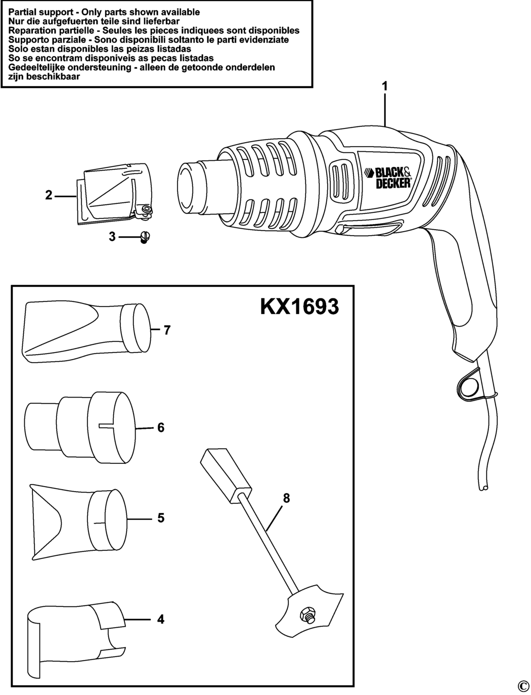 Black & Decker KX1692 Type 1 Heatgun Spare Parts