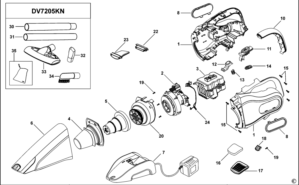 Black & Decker DV7205K Type H1 Dustbuster Spare Parts