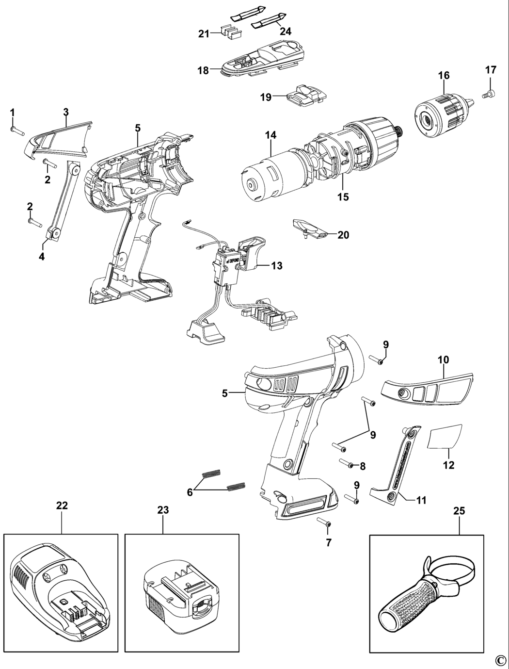 Black & Decker XTC18BK Type 2 Cordless Drill Spare Parts