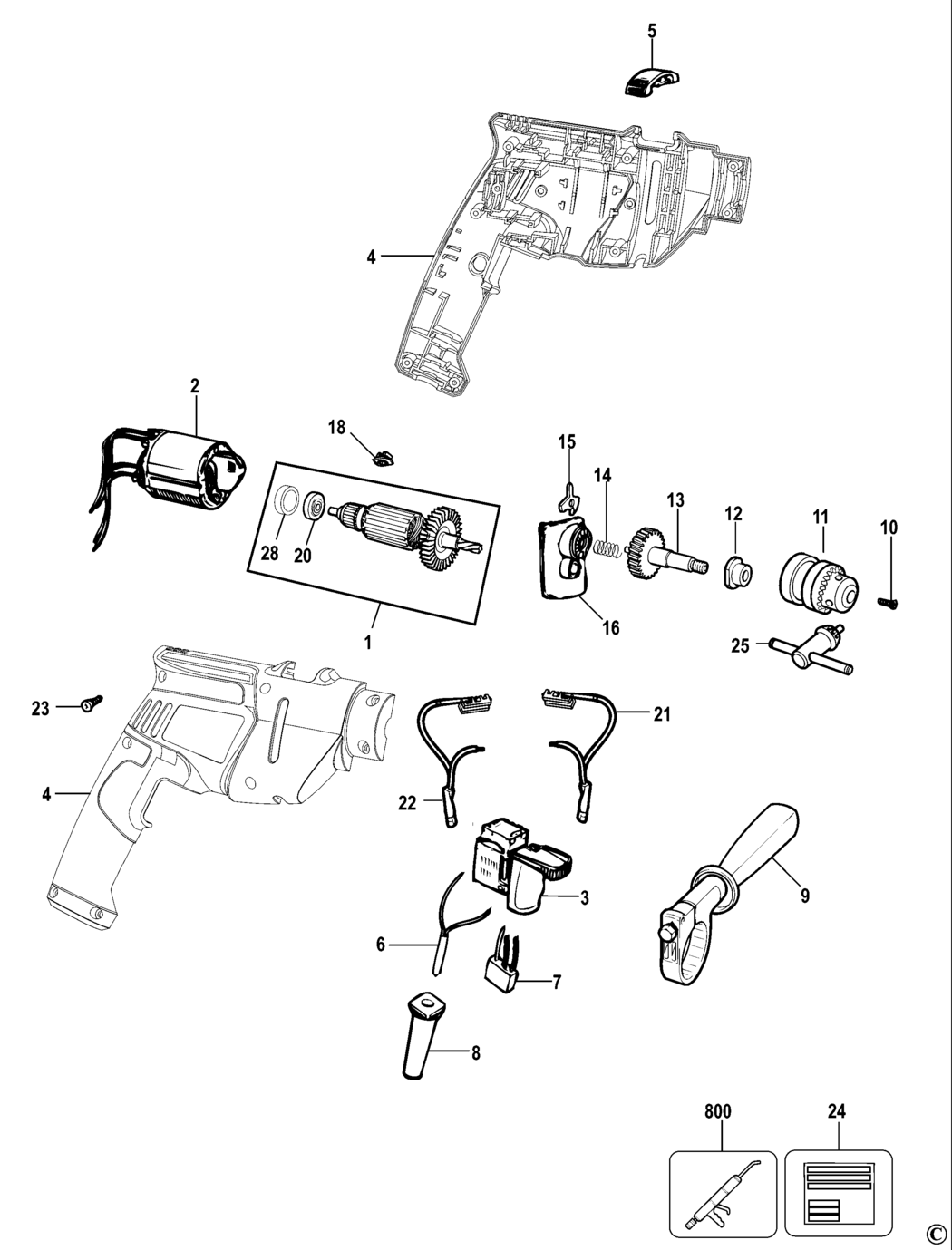 Black & Decker KR71RE(K) Type 1 Drill Spare Parts